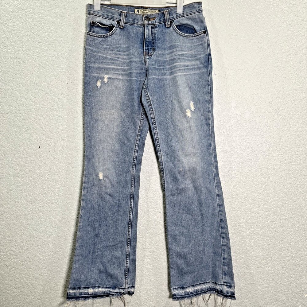 American Eagle Jeans Womens‎ 6 Distressed Low Rise Bootcut Raw Hem Grunge Indie